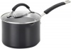 KitchenAid Aluminum Nonstick 2-Quart Covered Straining Saucepan with Two Pour Spouts, Black