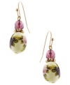 A vintage effect. 2028's unique double beaded drop earrings feature floral enamel beads and simulated semi-precious amethyst. Set in rose gold tone mixed metal. Approximate drop: 1-1/2 inches.