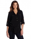 Calvin Klein Women's Solid Roll Sleeve Henley