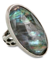 Summer indulgence. Oval-cut faceted semi-precious abalone adds a warm-weather touch to Lucky Brand's large cocktail ring. Set in silver tone mixed metal. Size 7.