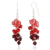 Chuvora Ruby Red Cluster Faceted Swarovski Crystal Sterling Silver Dangle Hook Earrings 1.5''