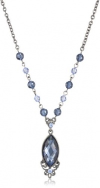 1928 Jewelry Blue Bayou Jet Montana Navette Adjustable Necklace, 16