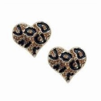 Guess Gone Wild Leopard Animal Print Heart Stud Earrings Animal Print