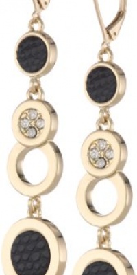 Anne Klein Dalton Black Gold-Tone Black Leather Linear Drop Earrings