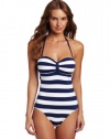 Splendid Women's Marcel Stripe One Piece Swimsuit, Navy/White, Large