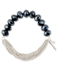 Half beads, half chains, all style. This half stretch bracelet from Kenneth Cole New York is crafted from silver-tone mixed metal with faceted glass cherry beads for a winning combination. Approximate length: 7-1/2 inches.