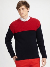 Made from a fine combination of virgin wool and cashmere, this is another classic from McQ Alexander McQueen.CrewneckLong sleevesContrast yoke92% virgin wool/8% cashmereDry cleanImported