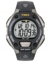 From training to timekeeping, this Timex watch covers all the bases. Black and gray resin strap and round case. Digital display dial with INDIGLO and stopwatch. Quartz movement. Water resistant to 100 meters. One-year limited warranty.