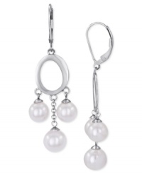 Refined elegance. Majorica's pair of drop earrings radiates class with organic man-made pearls (7-8 mm). Crafted from sterling silver. Approximate drop: 2-1/2 inches.