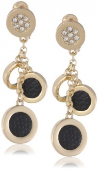 Anne Klein Dalton Black Gold-Tone Black Leather Shaky Drop Earrings