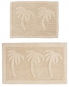 2 Piece Bath Rug Set - Palm Tree Ivory by Cotton Craft - 100% Pure Cotton - High Quality - Super Soft and Plush - Hand Tufted Heavy Weight Durable Construction - Larger Rug is 21x32 Oblong and Second rug is Oblong 18x24 - Other Styles - Large Scroll, New 