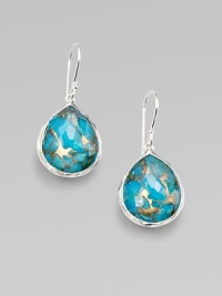 From the Wonderland Collection. An elegant teardrop of turquoise, with rich crushed bronze veins, set in polished sterling silver.Bronze turquoise and clear quartz Sterling silver Length, about 1½ Ear wire Imported