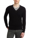 Ben Sherman Men's V-Neck Sweater with Color Insert Long Sleeve Knit