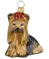 Just begging for a home, this Yorkshire terrier ornament has puppy dog eyes and a beautiful coat in hand-painted glass by Joy to the World.