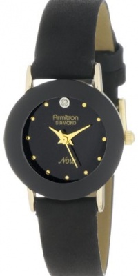 Armitron Women's 75-2447BLK NOW Diamond Accented Gold-Tone Black Leather Watch