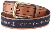 Tommy Men's Ribbon Inlay Belt,Navy,34