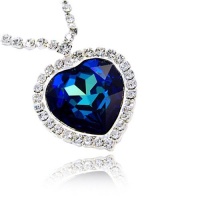 Large Titanic Blue Crystal Heart Pendant Necklace Made with Swarovski Elements