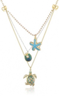 Betsey Johnson Jewels of the Sea Turtle 3 Row Necklace, 18