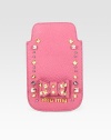 Studs, rhinestones and a sweet bow adds interest to this leather iPhone® cover.Embellished leather3W X 5H X ¼DMade in ItalyPlease note: iPhone® not included.