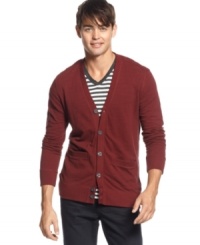 Polish up your casual look or add some preppy casual to your business style with this cardigan from Kenneth Cole Reaction.