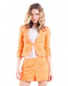 XOXO Juniors Collarless Ruched Sleeve Jacket, Orange, Medium