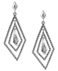 Kenneth Cole New York dazzles with this set of geometric drop earrings. The orbital pair, crafted from silver-tone mixed metal, radiates with pave glass crystal accents. Approximate drop: 3-1/4 inches.