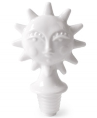 Save some for later with Jonathan Adler's sunny Utopia bottle stopper. High-fired porcelain shines with a glossy white finish and a female face on one side, male face on the reverse.