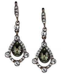 A proper mix of subtle and bold. Givenchy's small drop earrings, crafted from hematite-tone mixed metal, feature a dark glass crystal stone in the center offset by lustrous accents. Approximate drop: 4 inches.