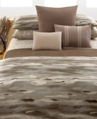 Inspired by African wild game, yet reinterpreted in an abstract watercolor, Calvin Klein's Tanzania comforter features a palette of earthy hues on soft, Egyptian cotton sateen. Reverses to solid. (Clearance)