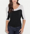 G by GUESS Deana Color-Blocked Top, JET BLACK/TRUE WHITE (MEDIUM)