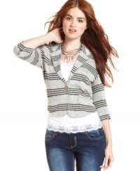 Cute cardi alert! This blazer-style sweater from American Rag features smart stripes and a shrunken fit. An ideal layer for school!