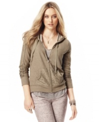 Keep it casual with American Rag's cute hoodie. Lace pockets give this essential a flirty touch.