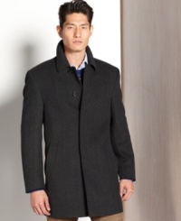 Lauren by Ralph Lauren tailors a topcoat with a minimalist spin: Jake wool-blend coat in shorter, fingertip length with five-button closure beneath fly front placket.