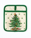 The secret ingredient to making perfect Christmas cookies! Whether it's a gift for grandma or a just because for you, the beautiful tree design on this cotton pot holder will help get the cook in the Christmas spirit.