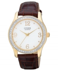 A casual timepiece given an elegant makeover with Swarovski crystals from Citizen's Quartz collection.