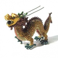 Chinese Dragon Box Swarovski Crystals 24k Gold Jewelry, Trinket or Pill Box Figurine