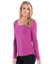 GUESS Long-Sleeve Boyfriend Scoop-Neck Top, BRIGHT FUCHSIA (SMALL)