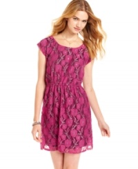 Dress for the occasion! Cap sleeves and a body of lace are sweet components on a dress that suits your girlish style.