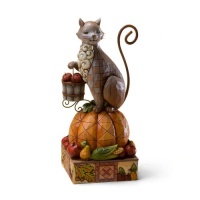 Jim Shore Heartwood Creek from Enesco Cat on Pumpkin with Apples Figurine 7.25 IN