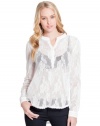 GUESS Susan Long-Sleeve Lace Top, TRUE WHITE (SMALL)