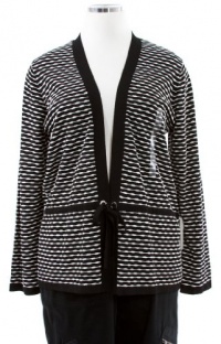 Jones New York Signature Black/Sugar Jersey Knit Tie Front Cardigan Sweater 1X