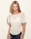 GUESS Layla Cap-Sleeve Embroidered Top, SMART STONE (XS)