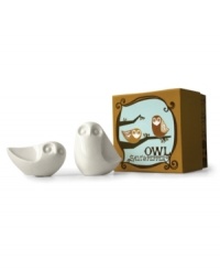 Give two hoots. White porcelain salt and pepper shakers in the shape of owls and packaged in a beautifully designed box epitomize chic, Jonathan Adler style.