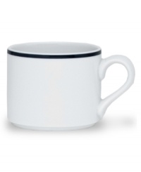 Named for a trendy Copenhagen neighborhood but designed with timeless style, the Christianshavn Blue teacup features a double band of navy in pristine white porcelain. From Dansk.