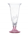 Etched with butterflies and blooms, this Butterfly Meadow bud vase by Lenox gives casual settings a whimsical lift. A tinted pink base adds a splash of color to luminous crystal.