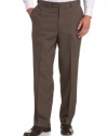 Louis Raphael LUXE Men's Washable 100% Wool Solid Flat Front Hidden Extension Dress Pant,Bark,36x32