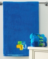 To bath time and beyond! Accent appliqués and embroidery boasting your favorite Disney Toy Story characters add a playful twist to this woven jacquard bath towel in pure cotton. Appliqué features the phrase, don't toy with us.