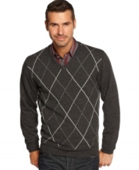 Add interest to your classic layering pieces with this handsome merino-wool argyle sweater from Tasso Elba.