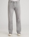 Handcrafted denim cut with a straight leg and true vintage appeal, worn-in at the hip and individually whiskered down the leg. Five-pocket style Inseam, about 34 Cotton; machine wash Made in USA