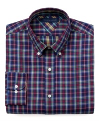 Bold plaid on this Tommy Hilfiger dress shirt brings new life to your business look.